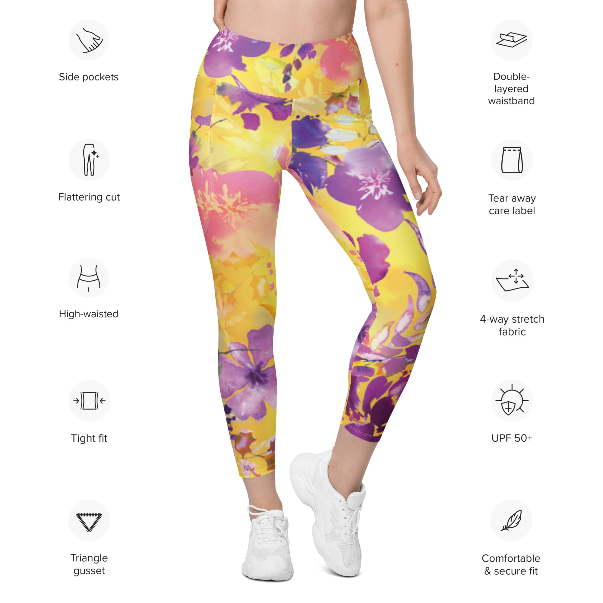 Yellow Chinoiserie Leggings with Pockets | All Sizes